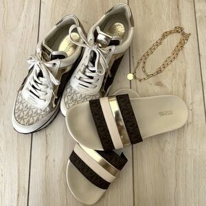 ✨Michael Kors Bundle | Women’s Size 8.5 | Cream, Gold & Black Sandals + Sneakers
